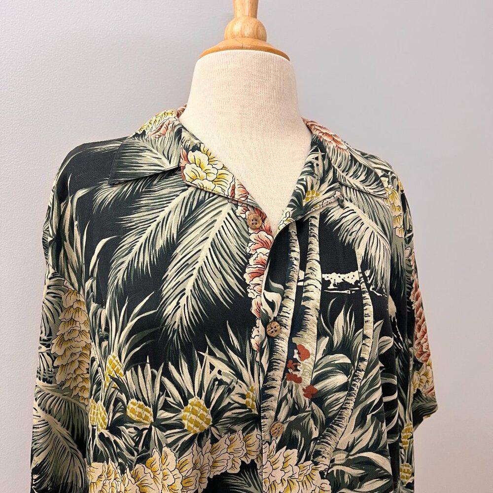 Tommy Bahama 100% Silk Hawaiian Tropic Palm Tree Tropical Camp Shirt Sz L